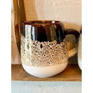 Vintage Style Drip Glaze Ceramic Coffee Mug Brown White Tan Stoneware Tea Cup